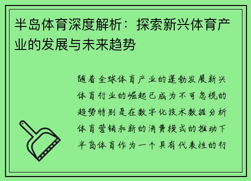 半岛体育深度解析：探索新兴体育产业的发展与未来趋势